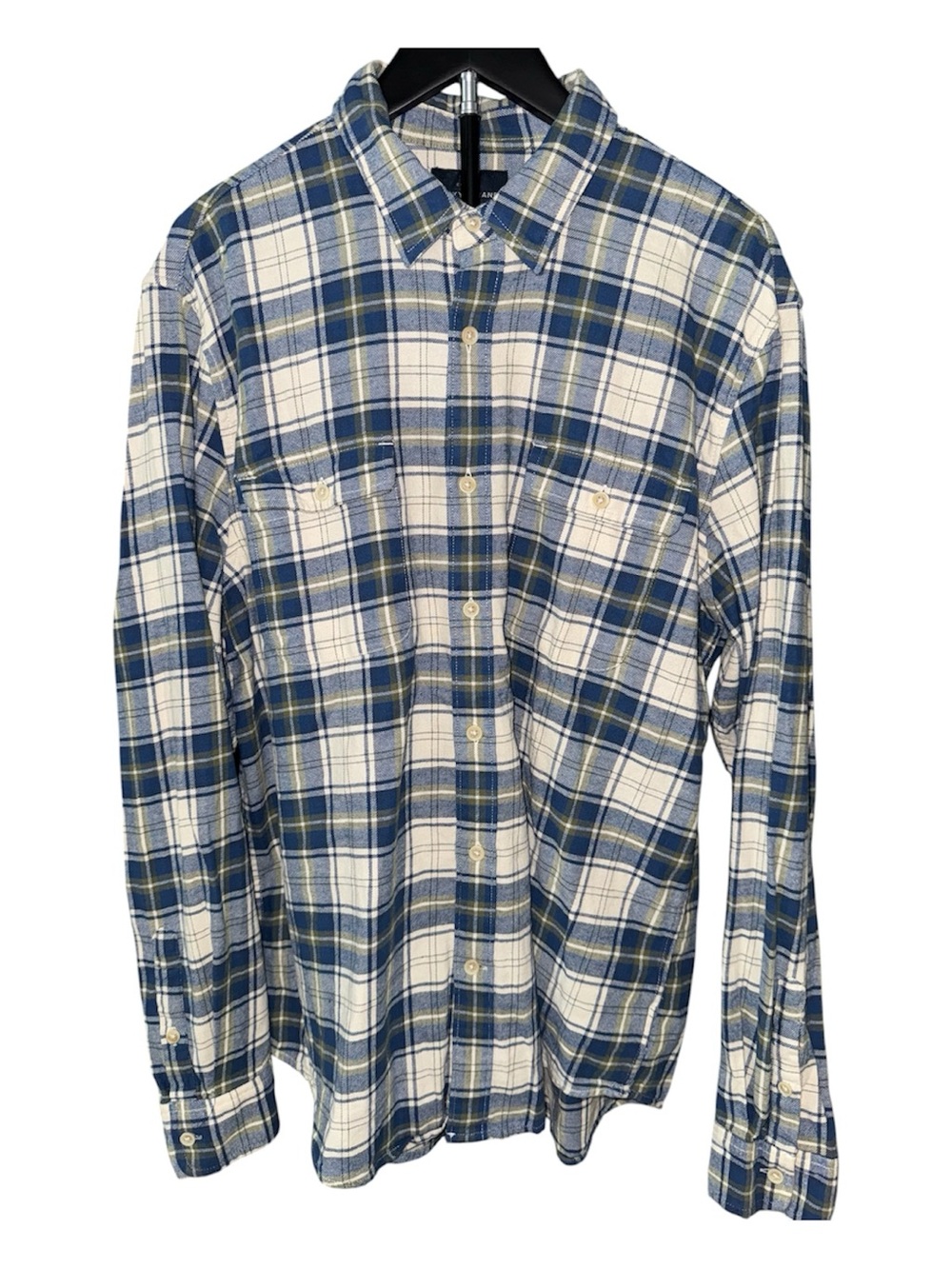 Men's Lucky Brand Blue and White Plaid Button-Up Shirt Size L